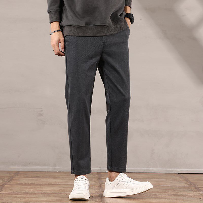 裤子男秋季九分裤子宽松直筒西裤棕色休闲裤男款小脚商务垂感男装