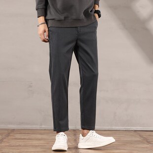 裤子男秋季九分裤子宽松直筒西裤棕色休闲裤男款小脚商务垂感男装