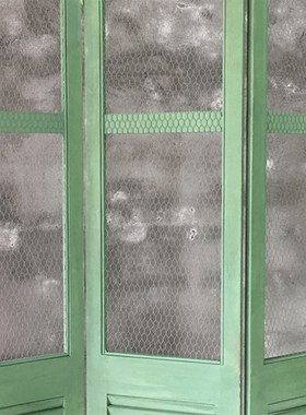 美式LOFT铁艺实木屏风 绿色复古做旧客厅玄关隔断 橱窗背景包邮