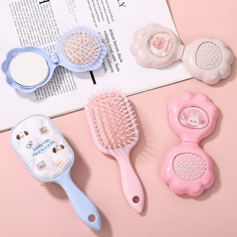 折叠小梳子带镜子旅行随身便携气垫气囊梳头顺发儿童女孩可爱卡通