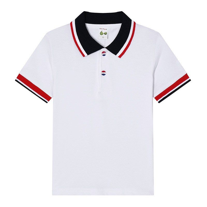 中小学夏季校服短袖POLO衫T恤浅蓝纯白枣红男女童服