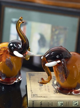 柏梵轻奢琉璃大象摆件高档招财吉象高升酒柜客厅办公桌装饰摆件