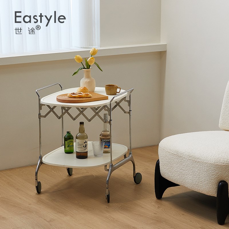 可折叠创意设计师中古小推车白色移动沙发边几网红餐车收纳餐边柜