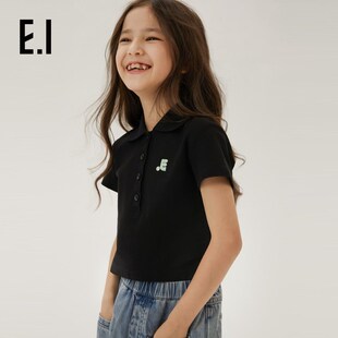 女童短袖 夏装 ei童装 polo衫 简约复古休闲T恤中大童 2024新款 时尚