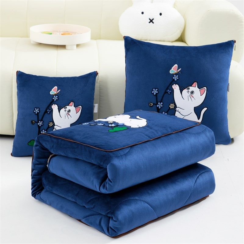 加厚抱枕被子两用珊瑚绒汽车靠垫枕头被办公室沙发午休折叠空调被