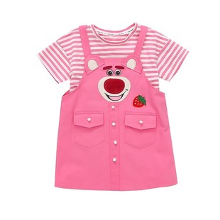 女童卡通玫红熊背带裙两件套2024女小童可爱套装儿童夏装洋气甜美