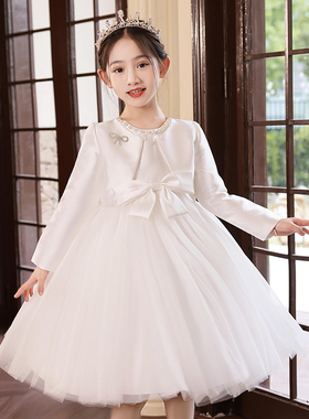 儿童粉色蓬蓬公主裙子花童白色婚纱裙女童礼服连衣裙套装表演出服