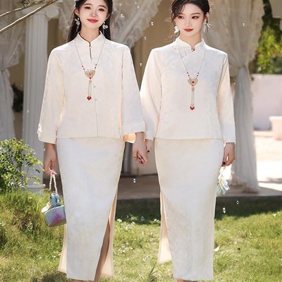 新中式伴娘服2024新款姐妹团国风礼服裙女平时可穿旗袍秋冬季长袖