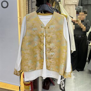 粉色新中式背心马甲女早春新款高级感国风盘扣圆领休闲上衣两件套