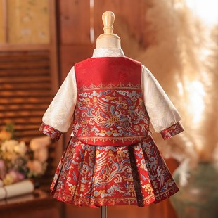 周岁礼服女宝宝春季2024新款女童抓周马面裙套装新中式女宝汉服春