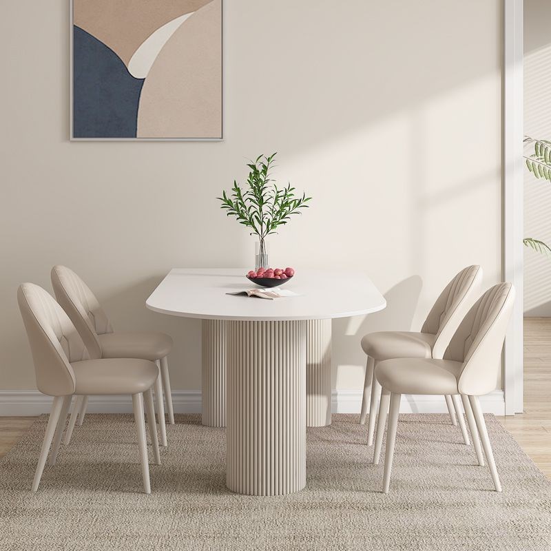 简约岩板餐桌椅组合小户型家用创意个性多功能4人6人位奶油风餐桌