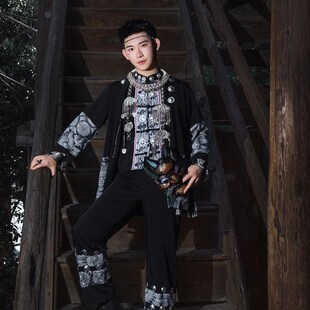 新款蜡染3件套长袖个性男装苗族少数民族服装男套装高级苗寨旅拍
