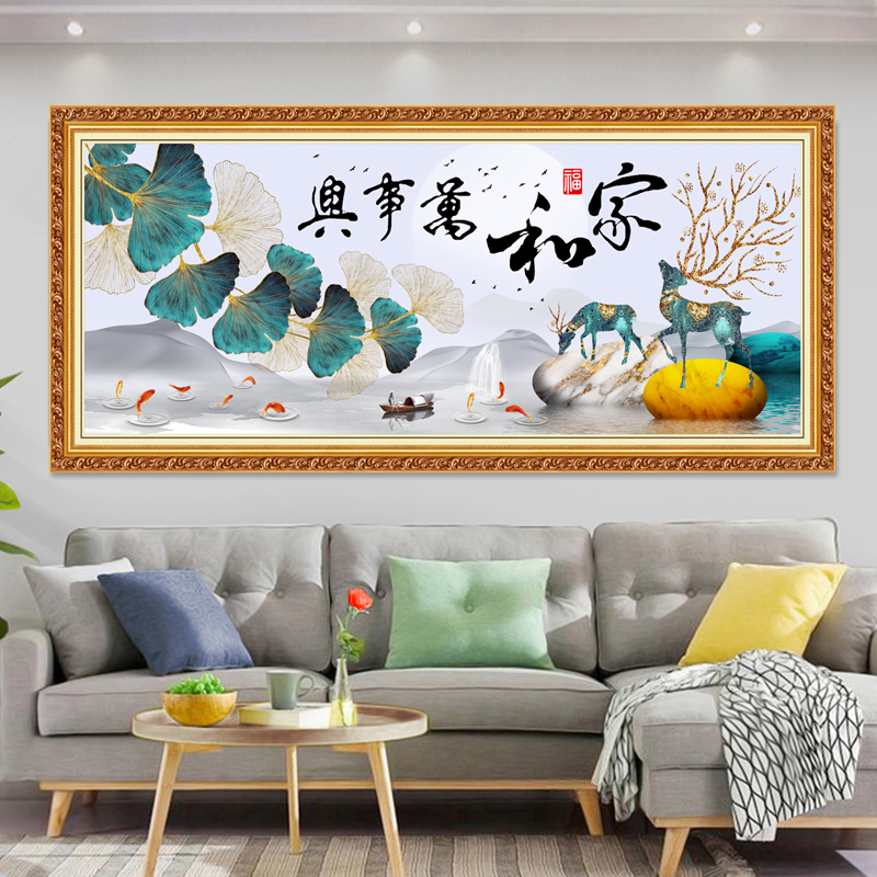 客厅画装饰沙发背景墙贴轻奢麋鹿孔雀家和万事兴北欧自粘墙纸壁画图片