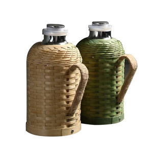 复古餐厅保温壶 围炉煮茶茶壶配件户外竹编热水瓶家用室内紫竹中式