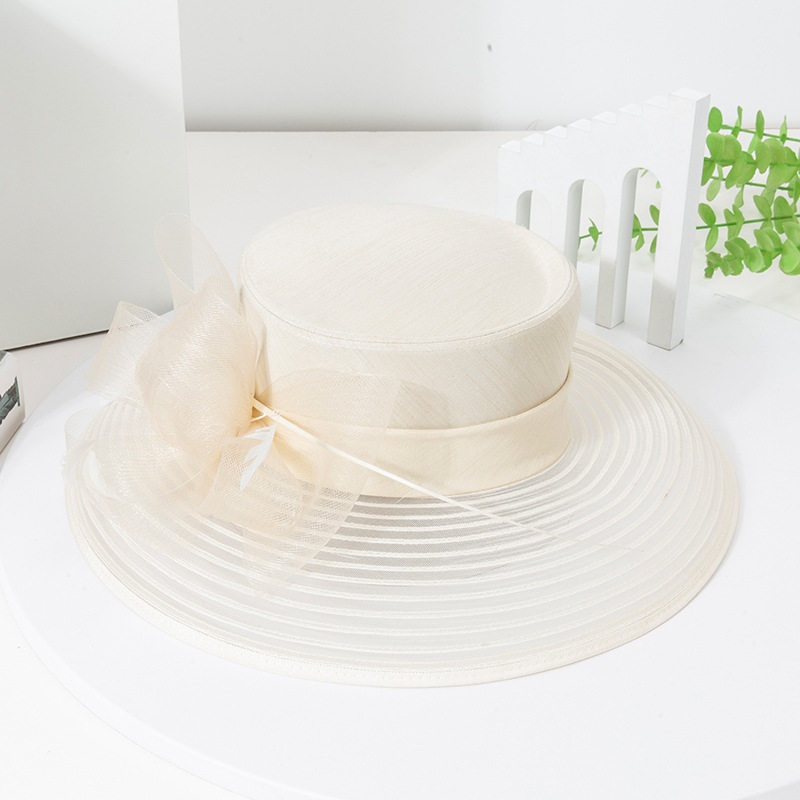 2026春夏季新款欧美风女士大檐遮阳帽中老年妈妈平顶帽优雅沙滩帽