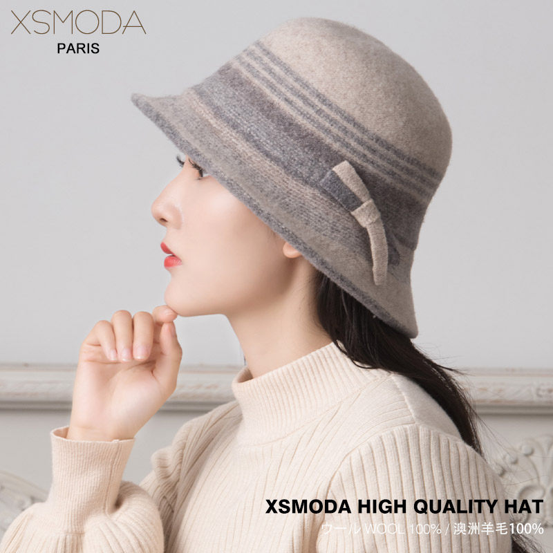 xsmoda优雅通勤纯羊毛渔夫帽女冬