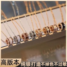 高版本999纯银小蛮腰弹簧项链男女黑陶瓷满钻小红人慈善款锁骨链