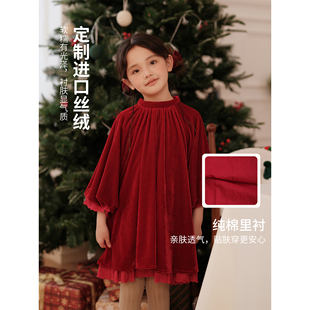 【初煦高端童装】进口丝绒 秋冬复古红丝绒连衣裙圣诞新年生日裙