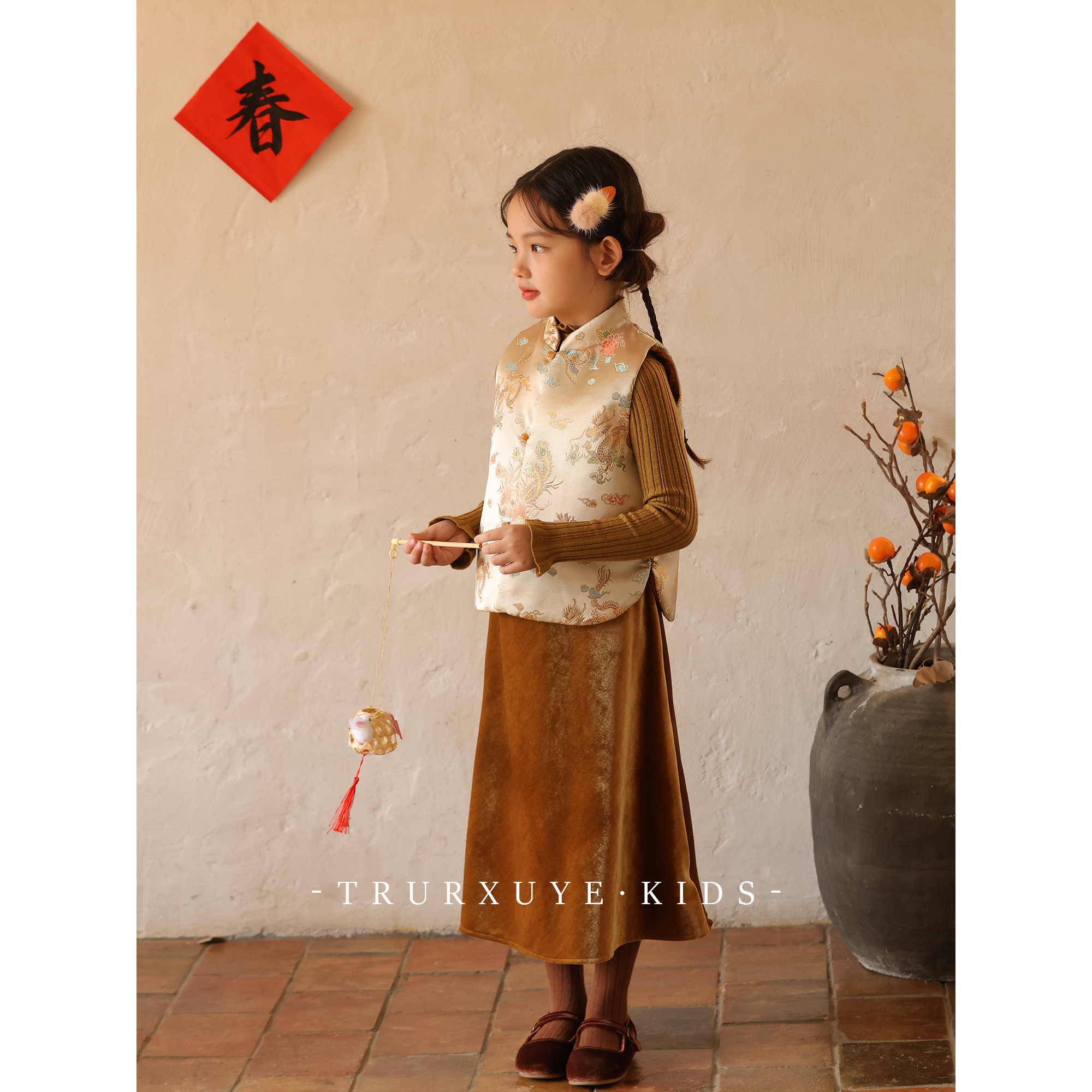 初煦女童秋冬新中式旗袍马甲