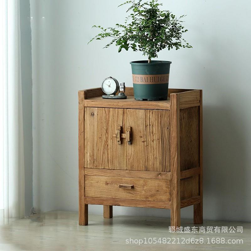 新中式老榆木床头柜民宿卧室家具餐边柜复古储物柜榆木斗柜玄关柜
