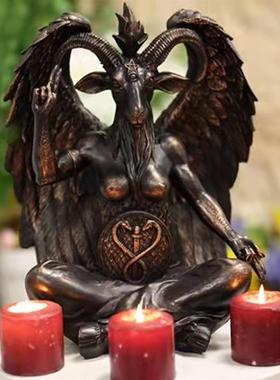 新款Satanic Idol Baphomet雕塑 坐禅魔法山羊树脂工艺品家居摆件