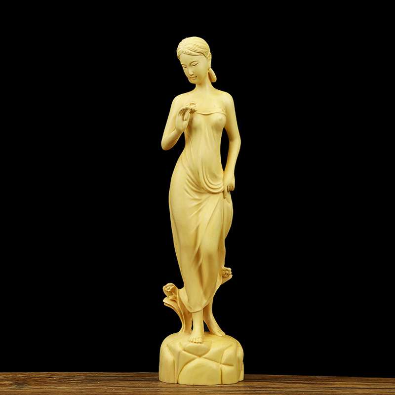 乐清大叶黄杨木雕饰品摆件雕刻工艺实木中式装饰人物美女花样年华