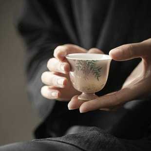 陶瓷品茗杯家用喝茶单杯个人专用 十路青主人杯釉下彩手绘日式