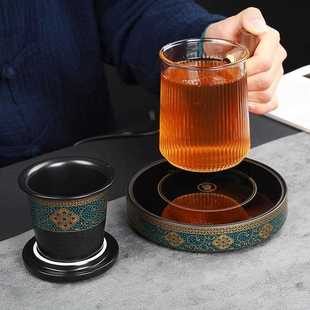 茶水分离玻璃马克杯办公室家用泡茶杯保温恒温器套装 陶瓷茶杯日式