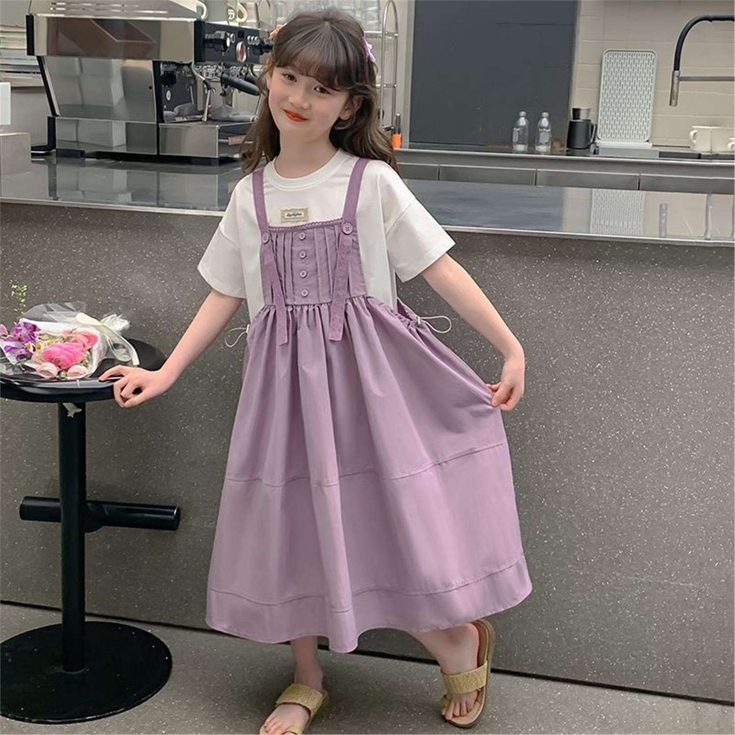 班吉鹿新款吊带裙女童连衣裙夏装洋气夏季两件套女孩背带连衣裙子