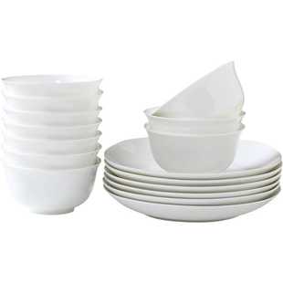 简约白家用菜盘中式 碗盘吃饭碗组合个陶瓷盘子 10新品 骨瓷餐具套装