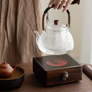 家用室内茶空间煮茶器防干烧围炉煮茶 胡桃木电陶炉 玻璃陶瓷煮茶