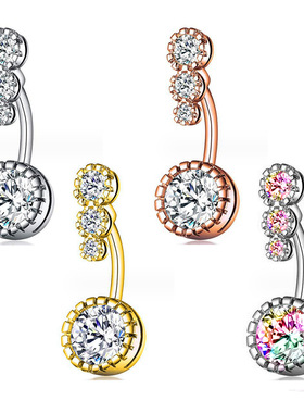 欧美新款肚脐环亚马逊时尚简约不锈钢圆形镶钻锆石穿刺饰品肚脐钉