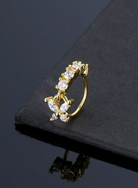 亚马逊跨境鼻夹穿孔穿刺鼻夹精美镶皓石鼻环开调节鼻夹吊蝴蝶吊坠