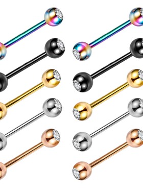 不锈钢双钻耳钉跨境亚马逊销售镶钻舌钉嘻哈朋克穿刺饰品厂家直供