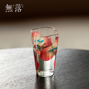 粉彩春桃玻璃海棠花口茶杯高颜值女士主人杯品茗杯功夫茶具 无落