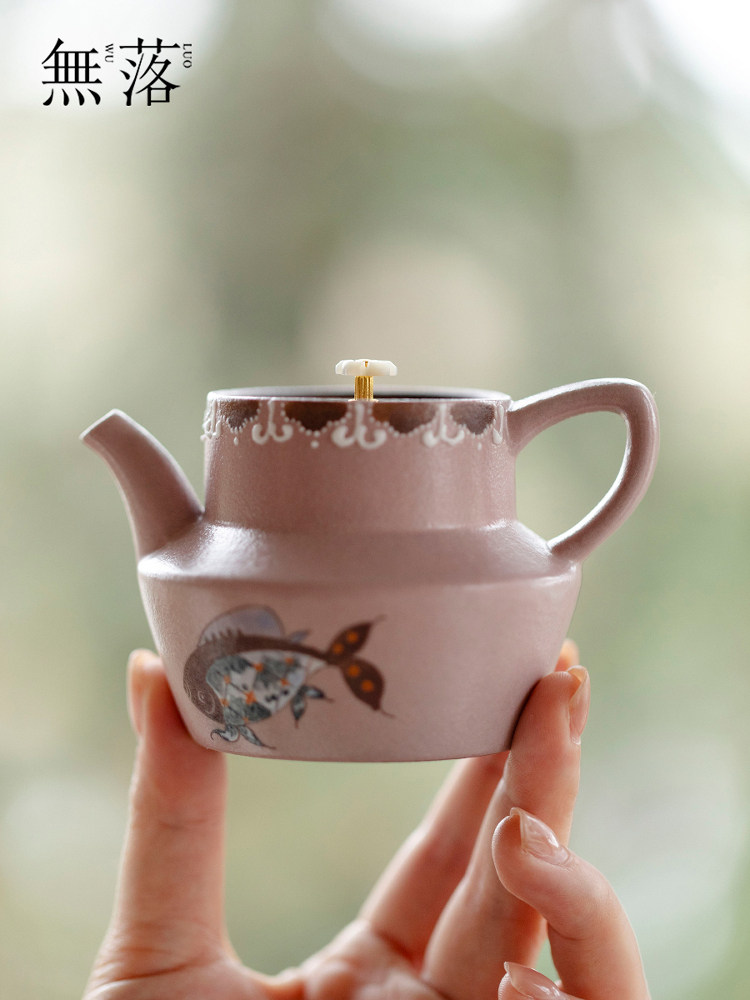 无落柔粉陶瓷茶具女士茶壶景德镇粗陶粉彩泡茶壶高端粉色一人单壶