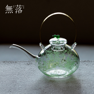 手绘蔓栖浅予玻璃铜提梁煮茶壶电陶炉高鹏辉耐热烧水壶单壶 无落