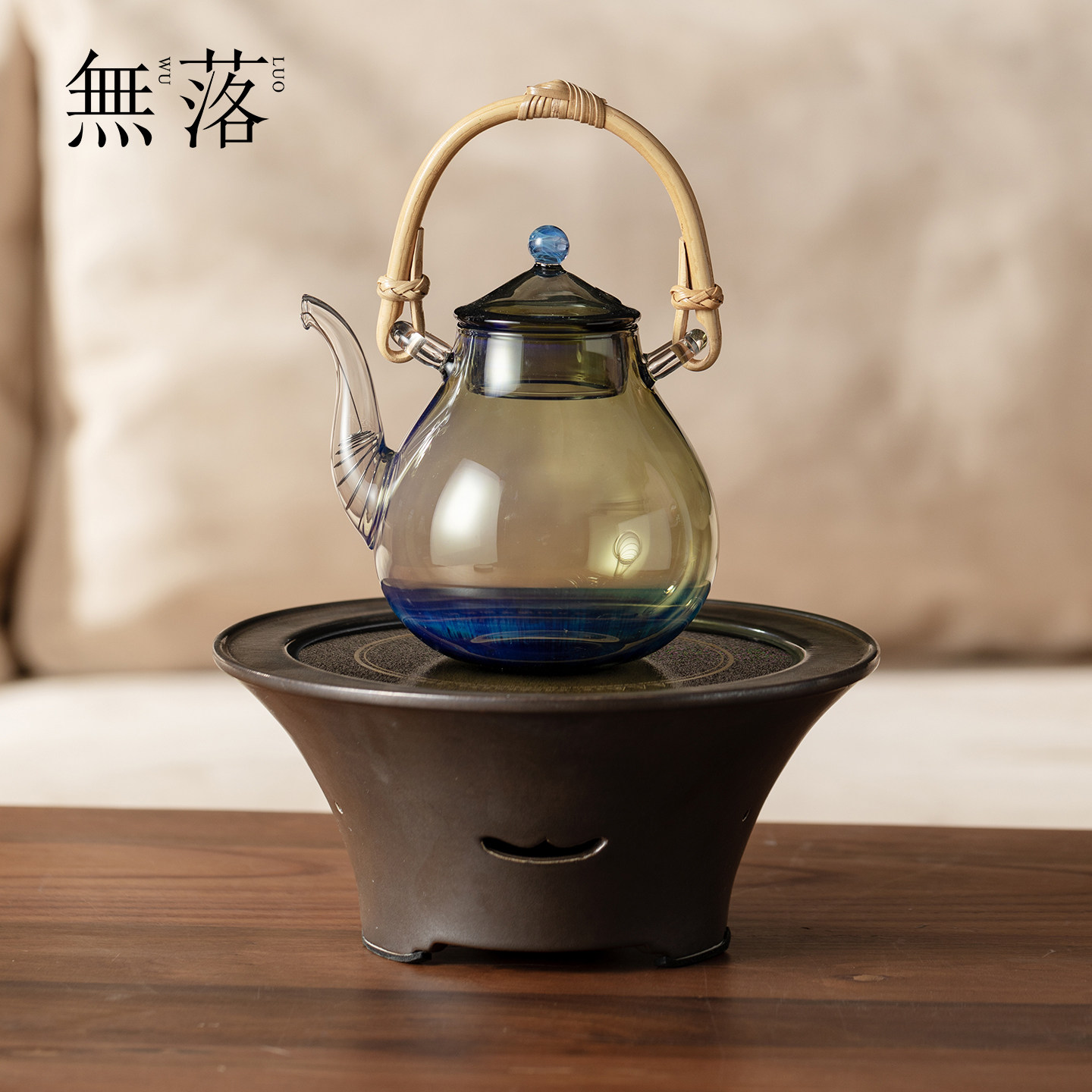 无落 精致手工璃影提梁壶创意墨金清予电陶炉家用玻璃加热烧水壶