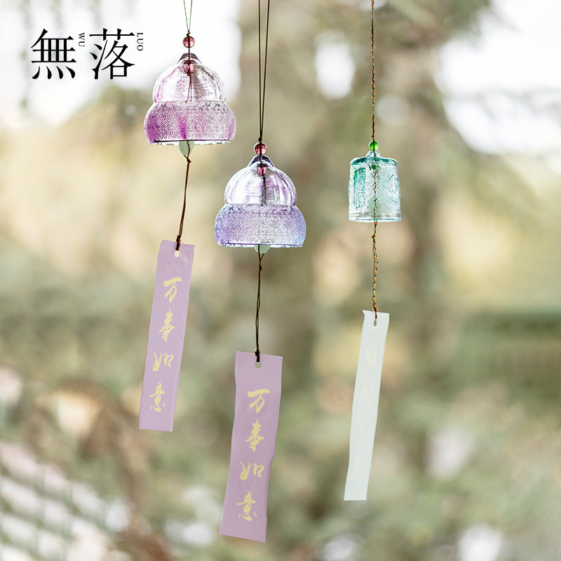 无落粉彩琉璃风铃日式和风庭院茶室装饰摆件文创礼品高端清新挂件