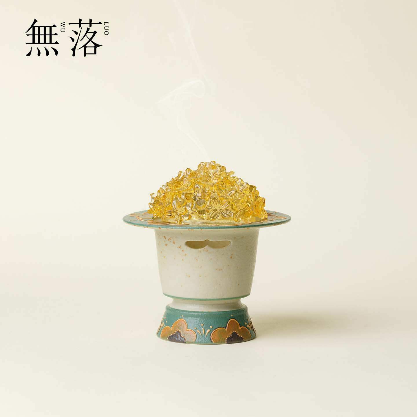 无落手工陶瓷琉璃桂花香炉手绘梅花纹金色香薰炉家用禅意桌面摆件