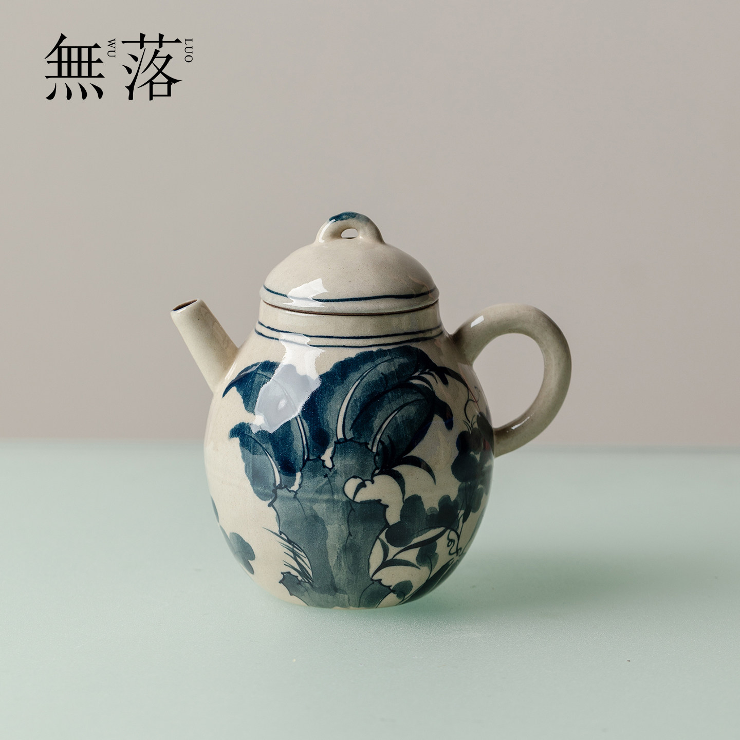 无落 青花手绘芭蕉叶茶壶中式复古手工单壶景德镇功夫茶具泡茶壶