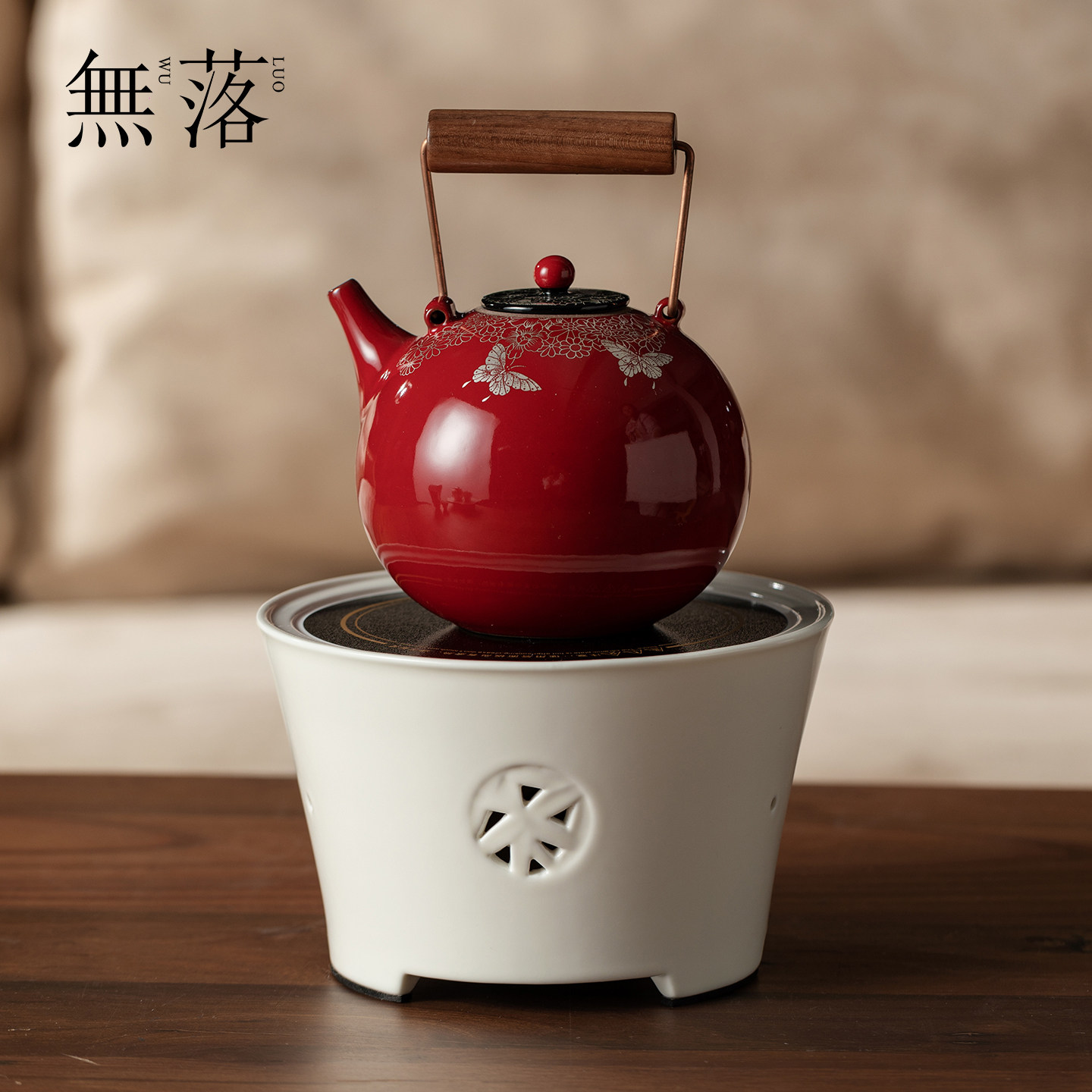 无落精致全手工错金银彩赭梦红朱风骨煮茶壶中式皎月白禾风电陶炉