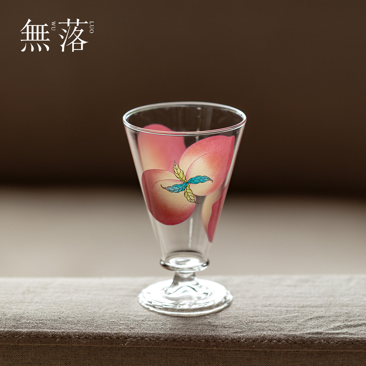 无落原创手工粉彩春桃主人茶杯精致透明红酒杯香槟杯原创手工单杯