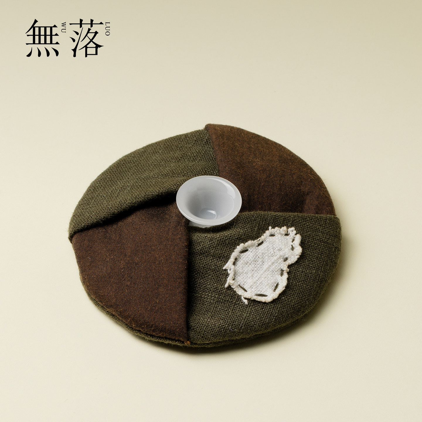 无落 复古拼色棉麻盖碗盖子保护套户外旅行茶壶茶盖子收纳防护套图片