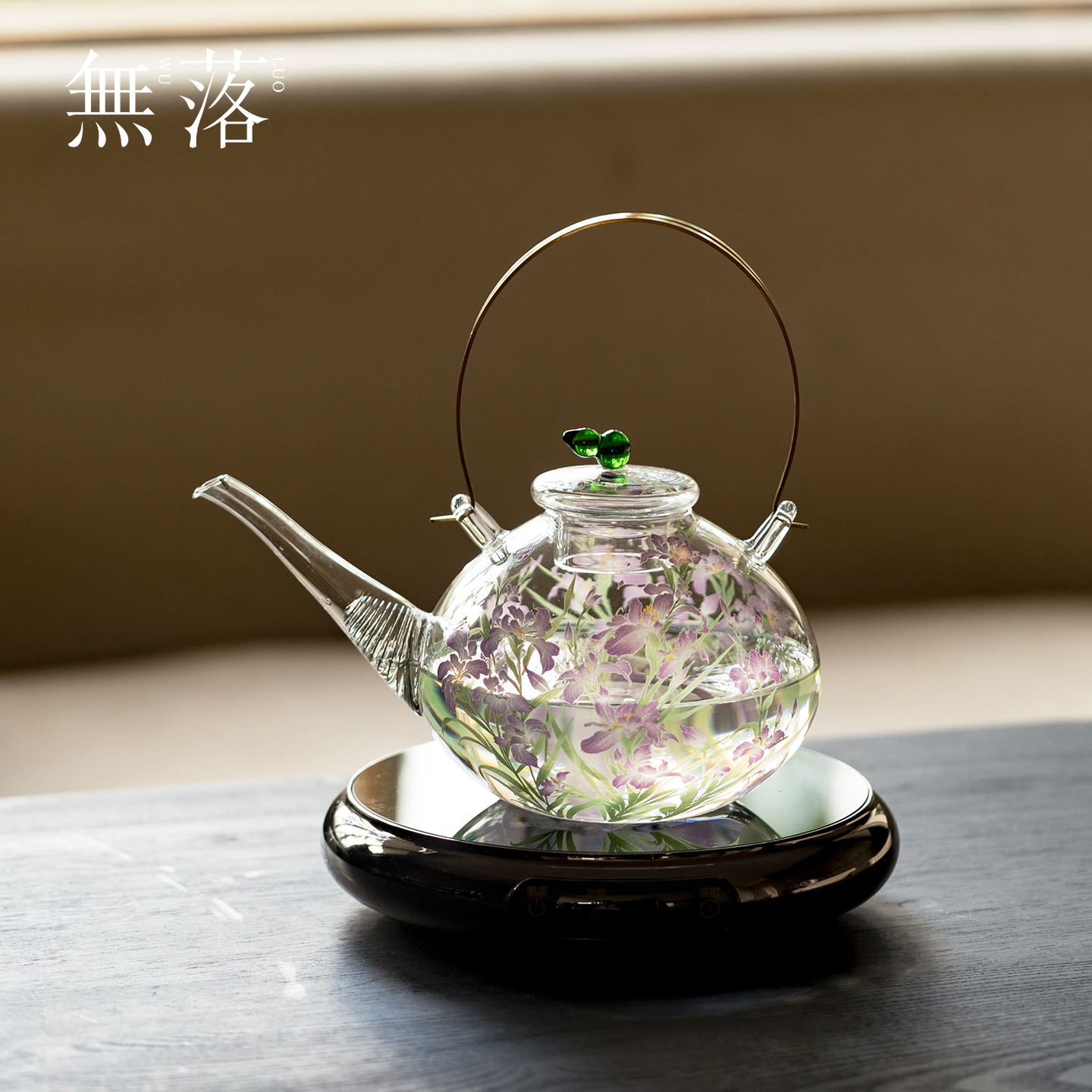 无落鸢尾花玻璃提梁壶电陶炉煮茶壶耐高温烧水壶家用大容量花茶壶