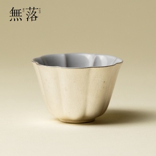 无落日式陶艺银装素裹李朝白落桐海棠茶杯高端粗陶品茗杯喝茶单杯