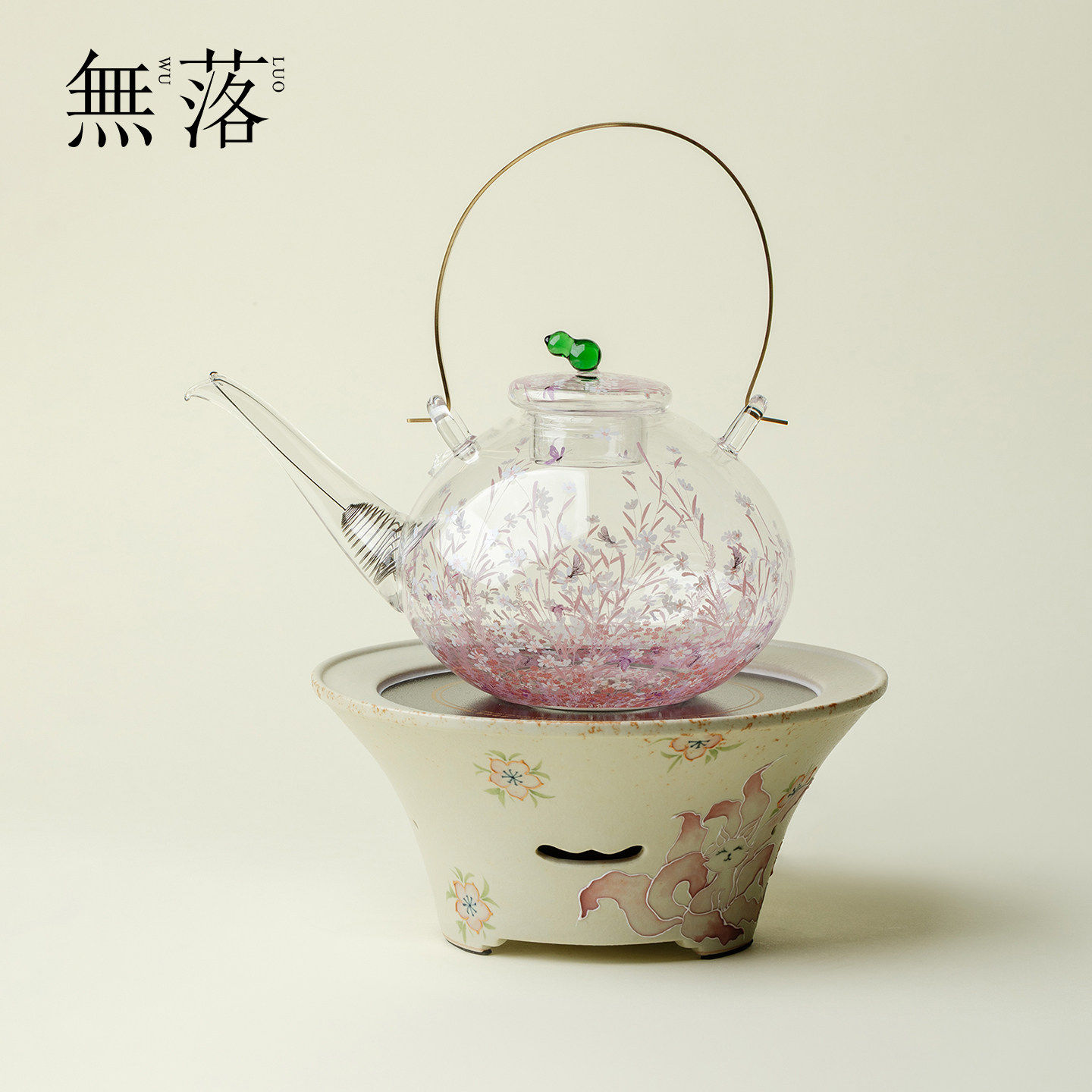 无落新中式玻璃提梁壶电陶炉套装煮茶炉九尾狐透明家用茶具温茶壶
