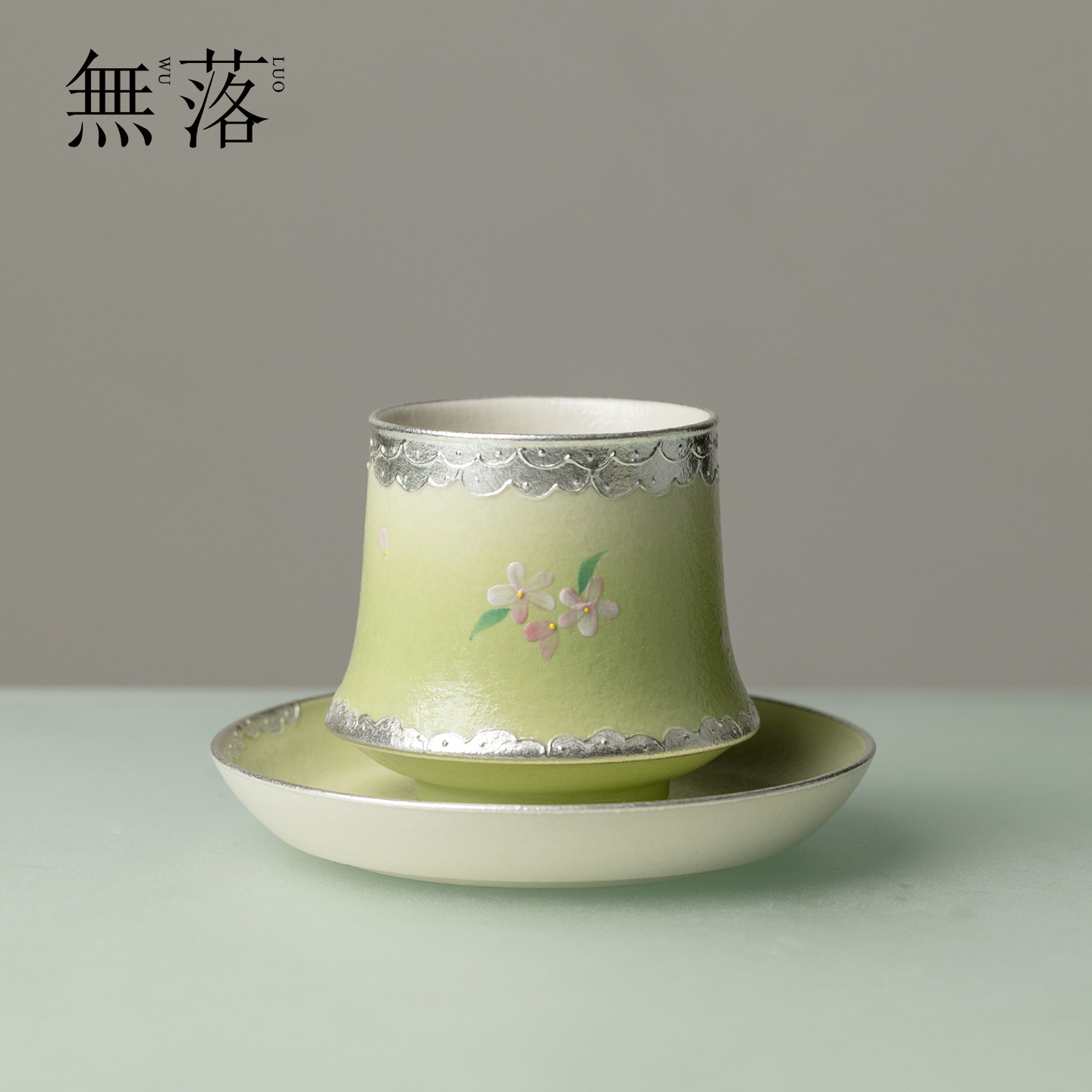 无落手绘鎏银花间春桃无耳咖啡杯小清新家用创意马克杯家用喝水杯