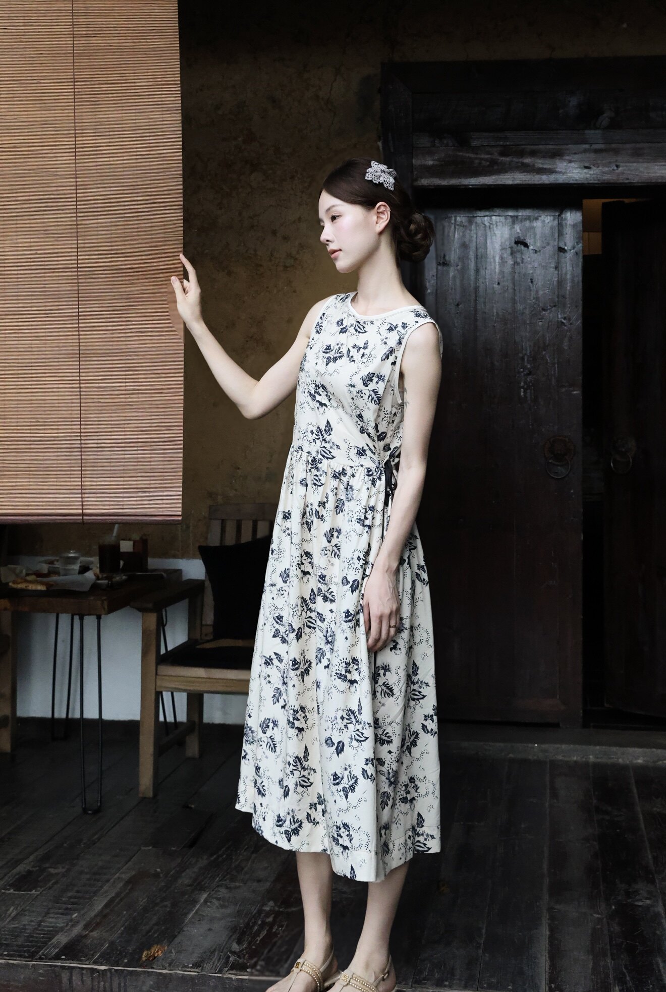 Zhang Xinxin｜ชุดเดรสยาวผ้าไหมน้ำแข็ง เอวผูก ผ้าไหมเทนเซลออสเตรีย 100% พิมพ์หมึก ใส่สบาย ผิวสัมผัสละเอียดมาก