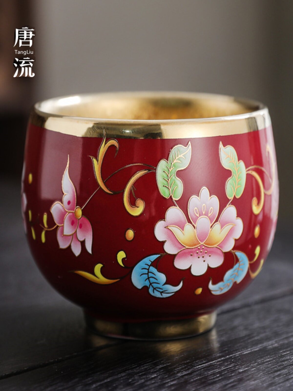 唐流 大师级手工茶杯家用鎏金女生陶瓷杯子珐琅彩单个高档主人杯